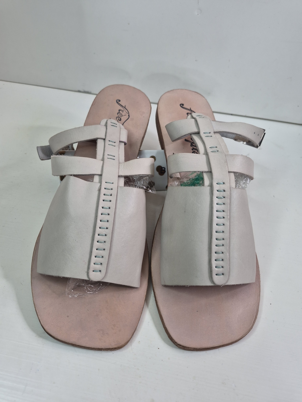 Freepeople Women's White Leather Slide Sandals with Ankle Strap